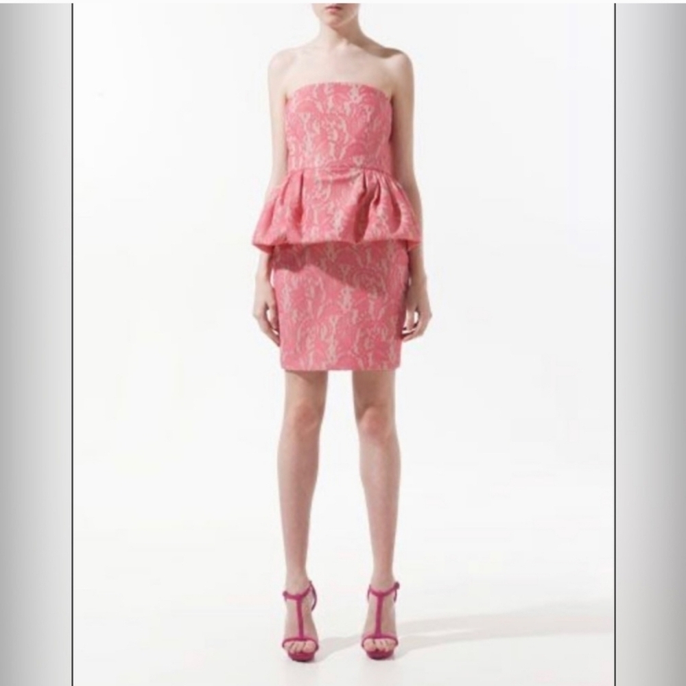 Fun & Flirty Coquette Strapless Pink Lace Peplum Dress Zara- Size S (FITS XS)